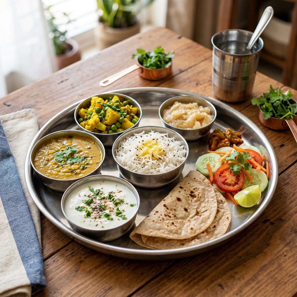 Healthy Sattvik meal thali layout